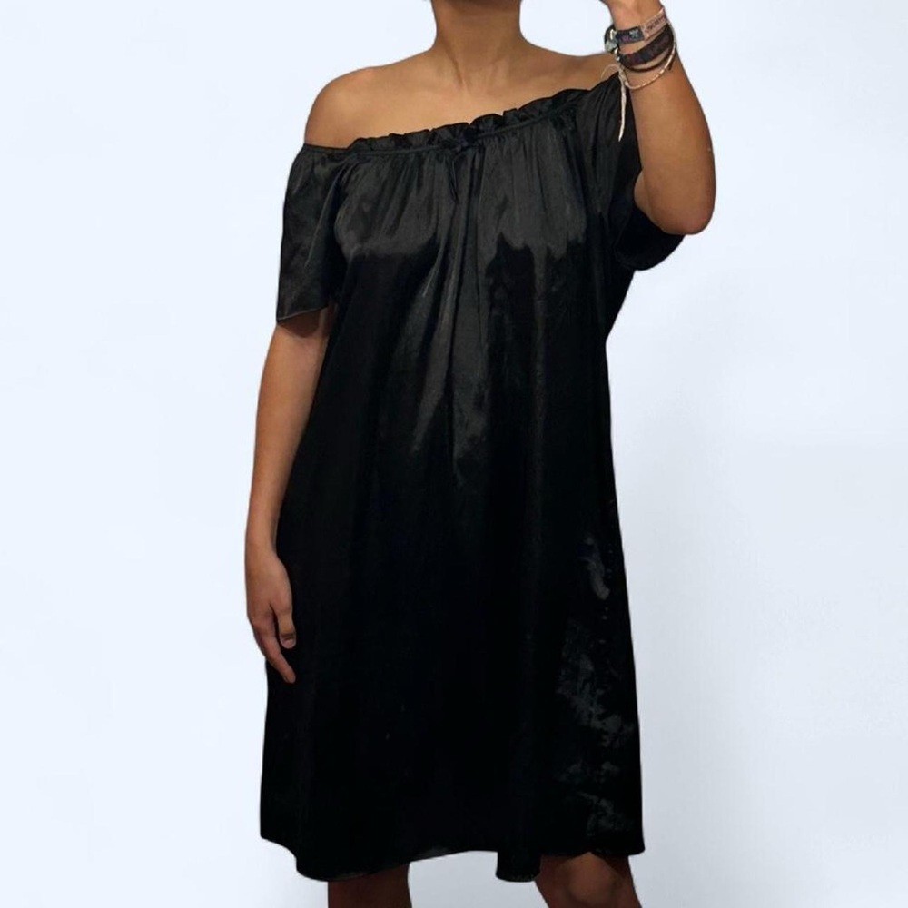 Goth Black Satin Babydoll Dress by Ekouaer!